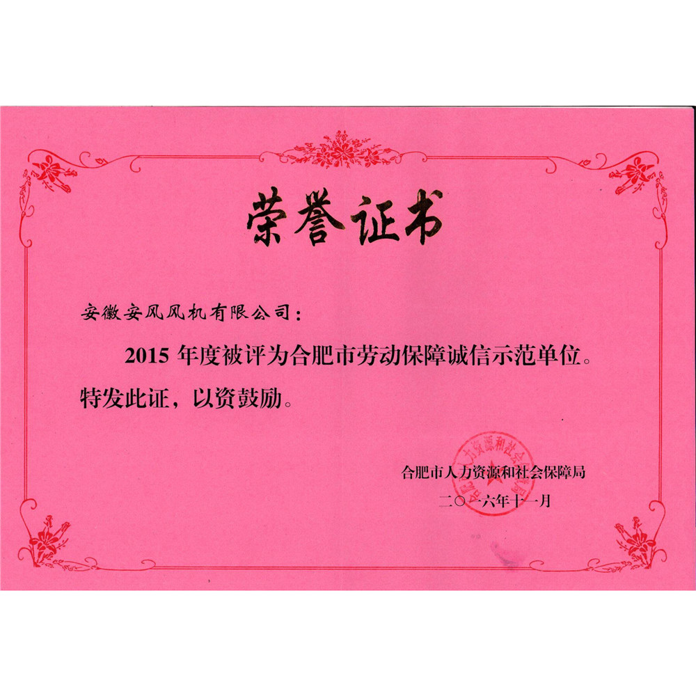 2016.11-2015年度合肥市劳动诚信单位