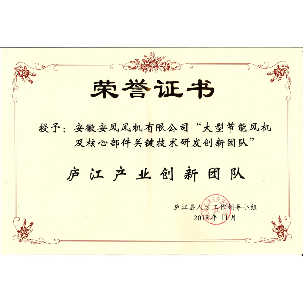 2018.11-庐江产业创新团队荣誉证书